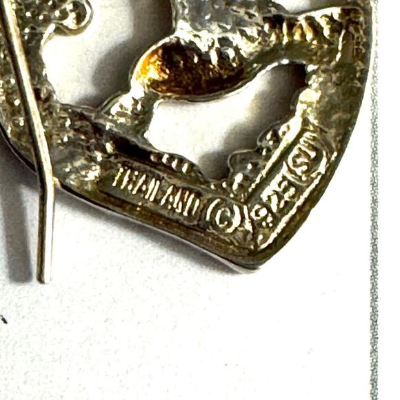 Silver Heart Shaped Humming Bird Pierced Earrings Sterling - Picture 6 of 8